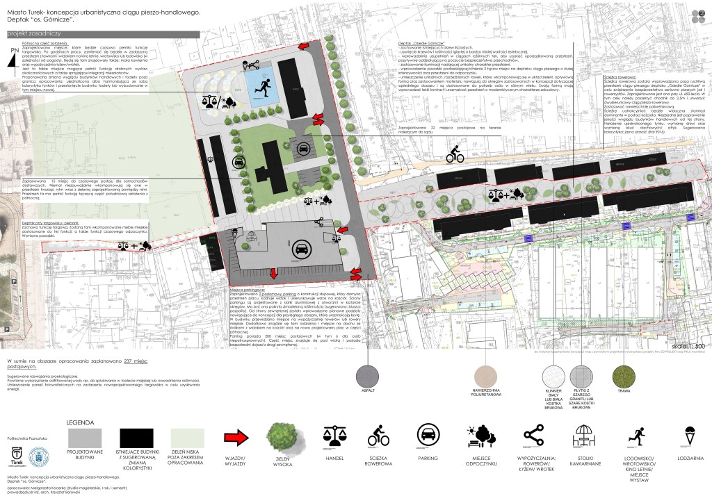 Deptak os. Górnicze w Turku. Koncepcja ciągu pieszo-handlowego. Plan zagospodarowania