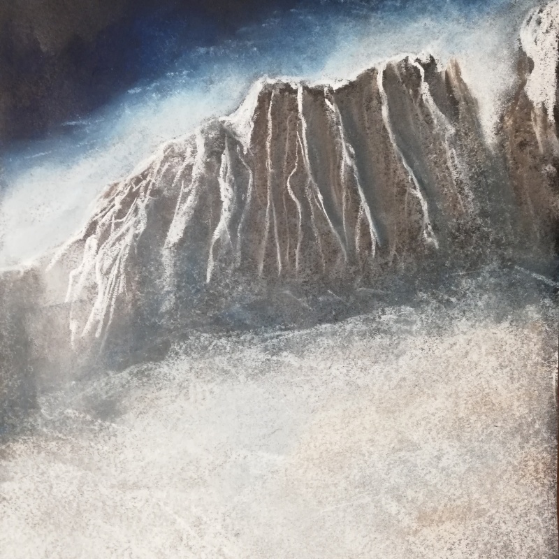 Górski widok. Obraz wykonany pastelami suchymi