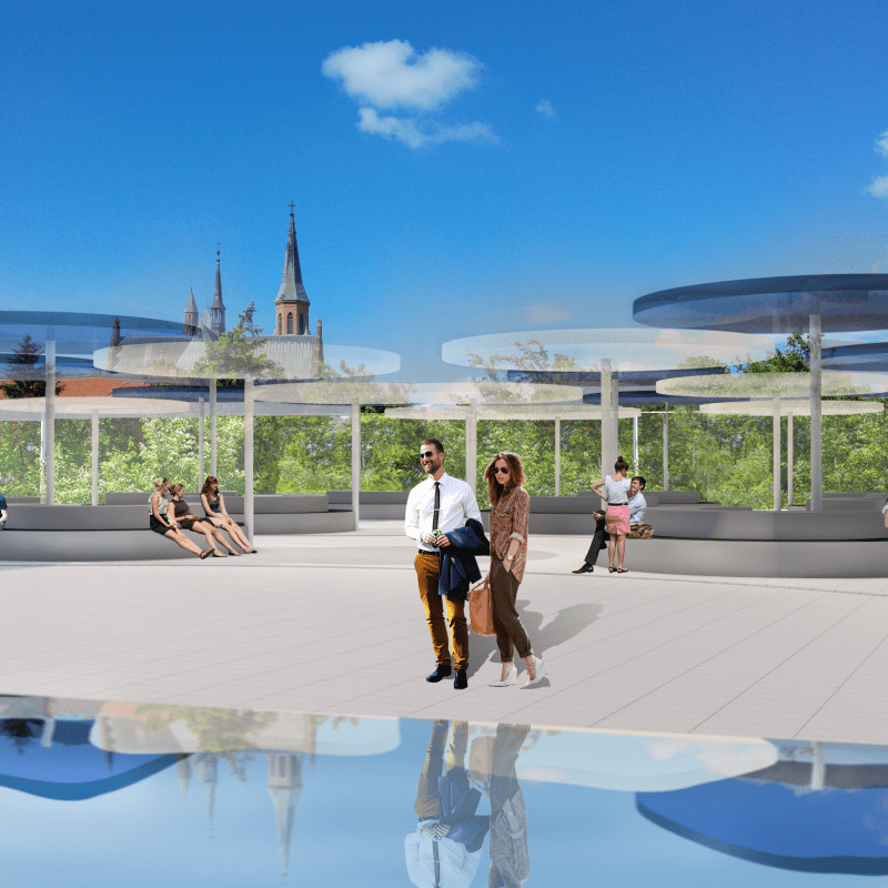 Deptak os. Górnicze w Turku. Koncepcja ciągu pieszo-handlowego. Wizualizacja